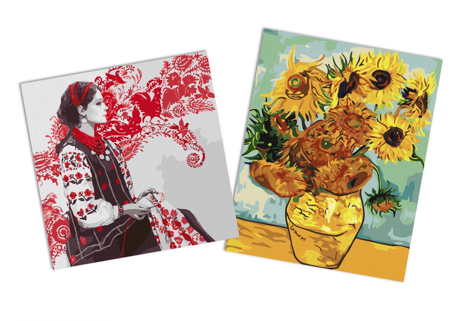 Набір картин за номерами Ідейка 2в1 Соняшники. Ван Гог 40x50 см KHO098 та Вишиваючи оберіг 40x40 см KHO2538 (CKHO1344)