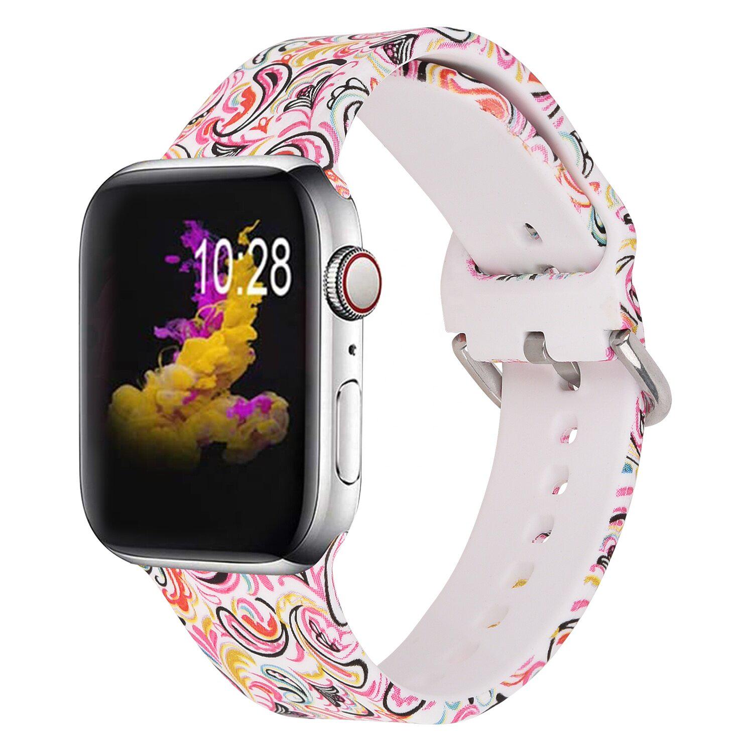 Силиконовый ремешок для Apple Watch Цветочная поляна 38-40 мм Бело-розовый
