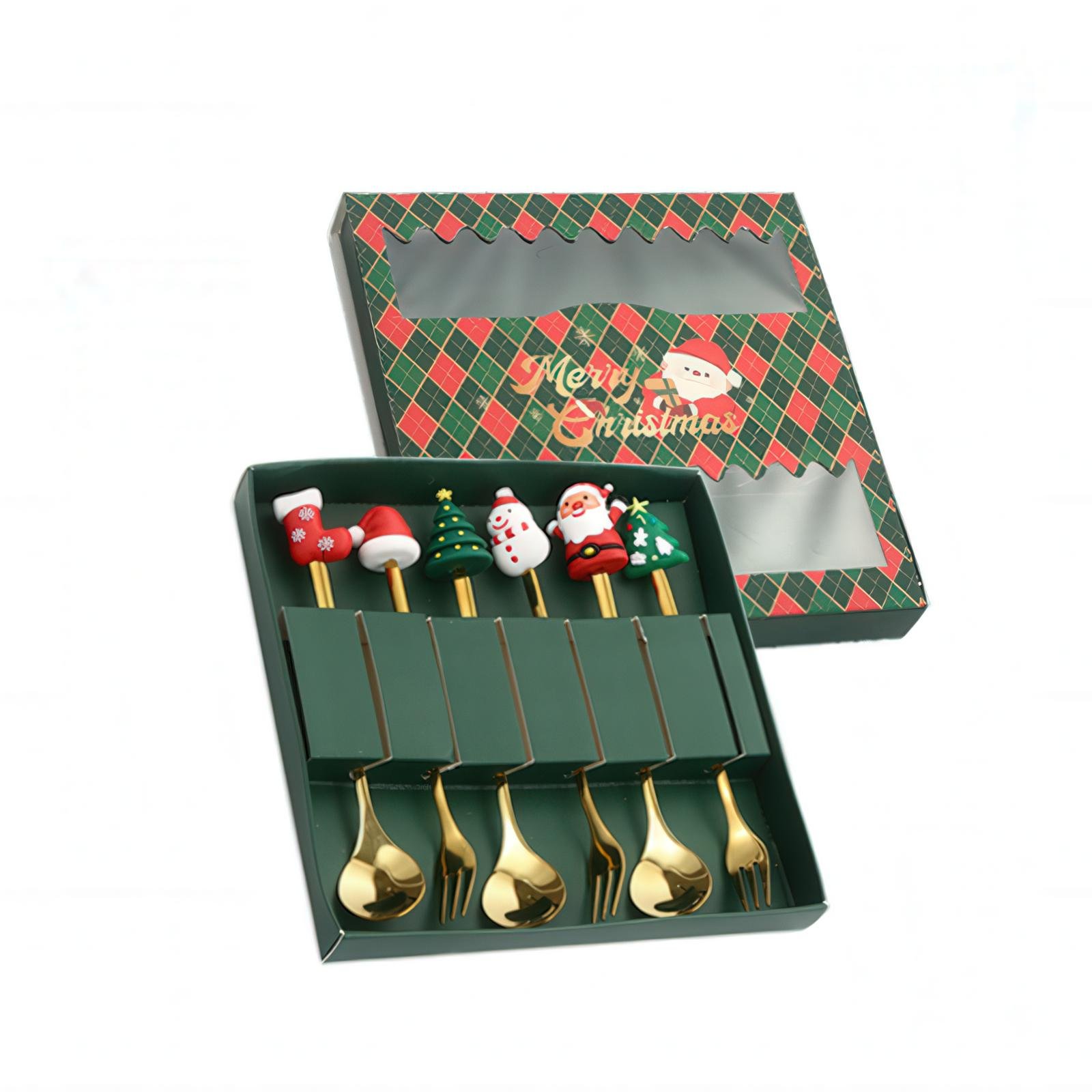 Набір десертних приборів Новорічний декор ложки та виделки 6 пр. Золотий (NABRIZ-1399) Набір десертних приборів Новорічний декор ложки та виделки 6 пр. Золотий (NABRIZ-1399)