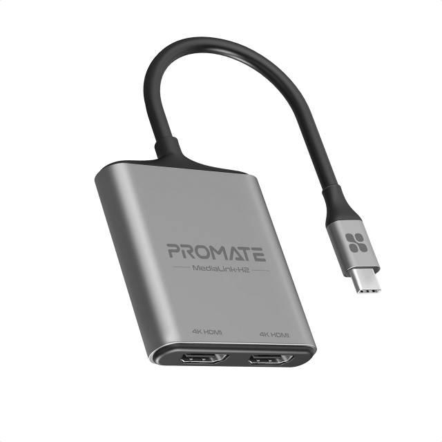 Перехідник Promate MediaLink-H2 USB Type-C to 2xHDMI 4K Grey