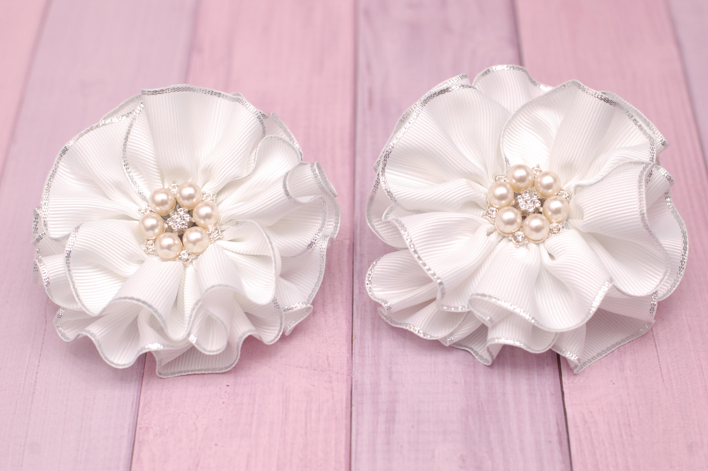 Банты на резинке для волос с жемчугом и стразами 2 шт. Белый (874об) - фото 3