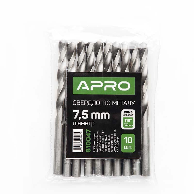 Свердло по металу Apro Р6М5 7,5 мм (810047) Свердло по металу Apro Р6М5 7,5 мм (810047)