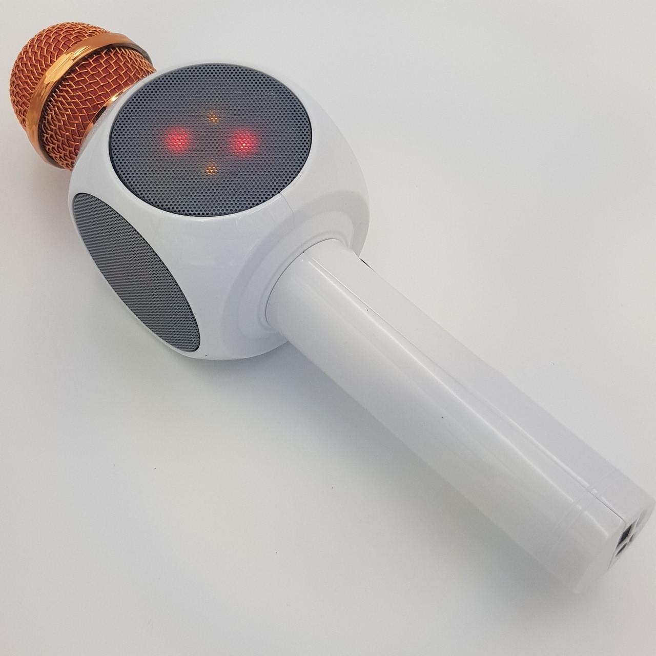 Караоке микрофон беспроводной с динамиком и цветомузыкой USB AUX Ukc WS-1816 в чехле Белый (224) - фото 4 Караоке микрофон беспроводной с динамиком и цветомузыкой USB AUX Ukc WS-1816 в чехле Белый (224) - фото 4