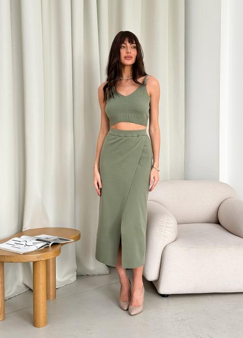 Спідниця Kayla в'язана на запах S Хакі (34303) - фото 2
