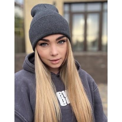 Шапка женская двойная хлопковая Caskona KRIS с отворотом One Size Серый (298703)