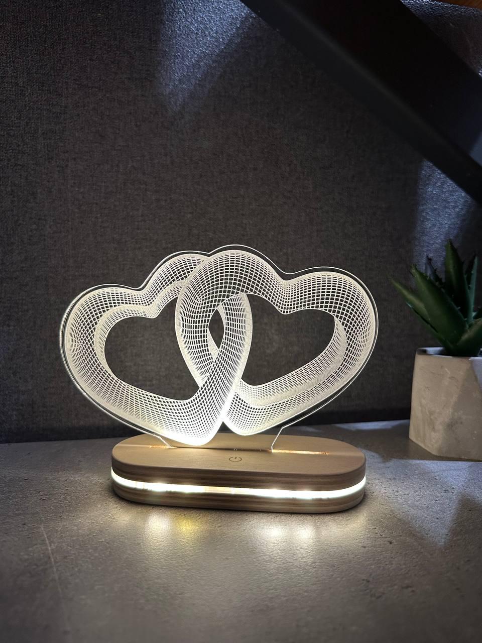 Ночник Сердца 3Д акриловый на подставке из натурального дерева 14х16 см (24384041) Ночник Сердца 3Д акриловый на подставке из натурального дерева 14х16 см (24384041)