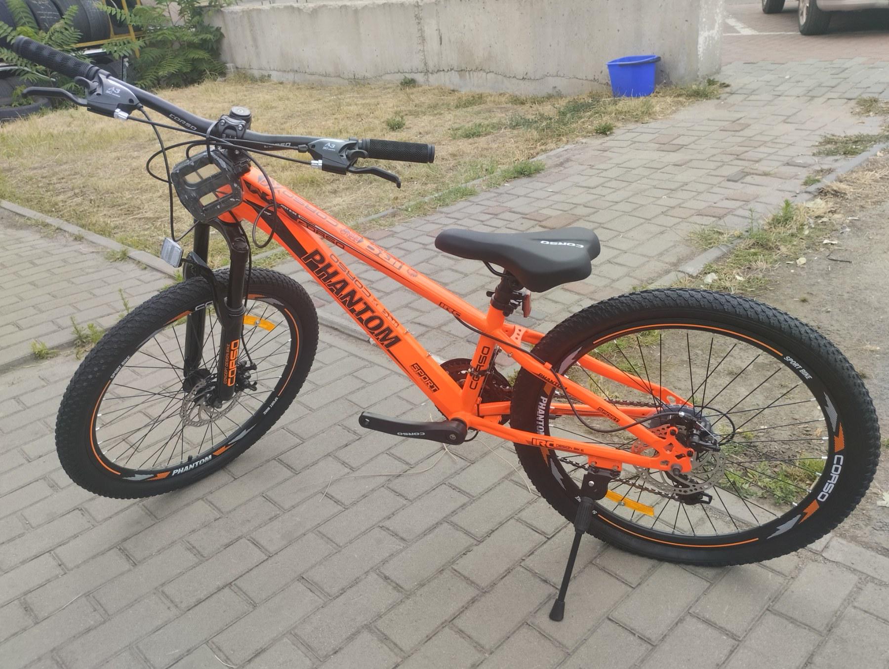 Велосипед спортивний Corso 24 PHANTOM рама сталева 11 обладнання Saiguan 21 швидкість Оранжевий