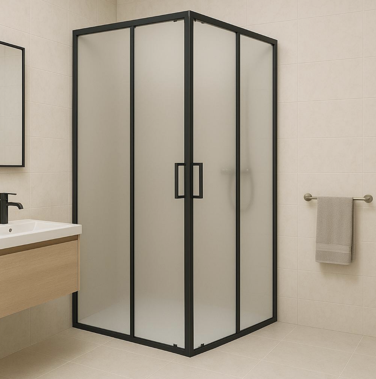 Душова кабіна SUNWAYS SB-1 90x90х180 см квадратна без піддону чорний профіль матове скло (C15381)
