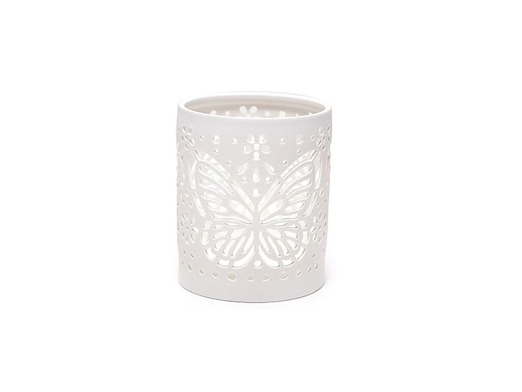 Подсвечник фарфоровый Ажур Сердце и Бабочка 11,5х11,5х13,8 см Белый (BD-794-C10)