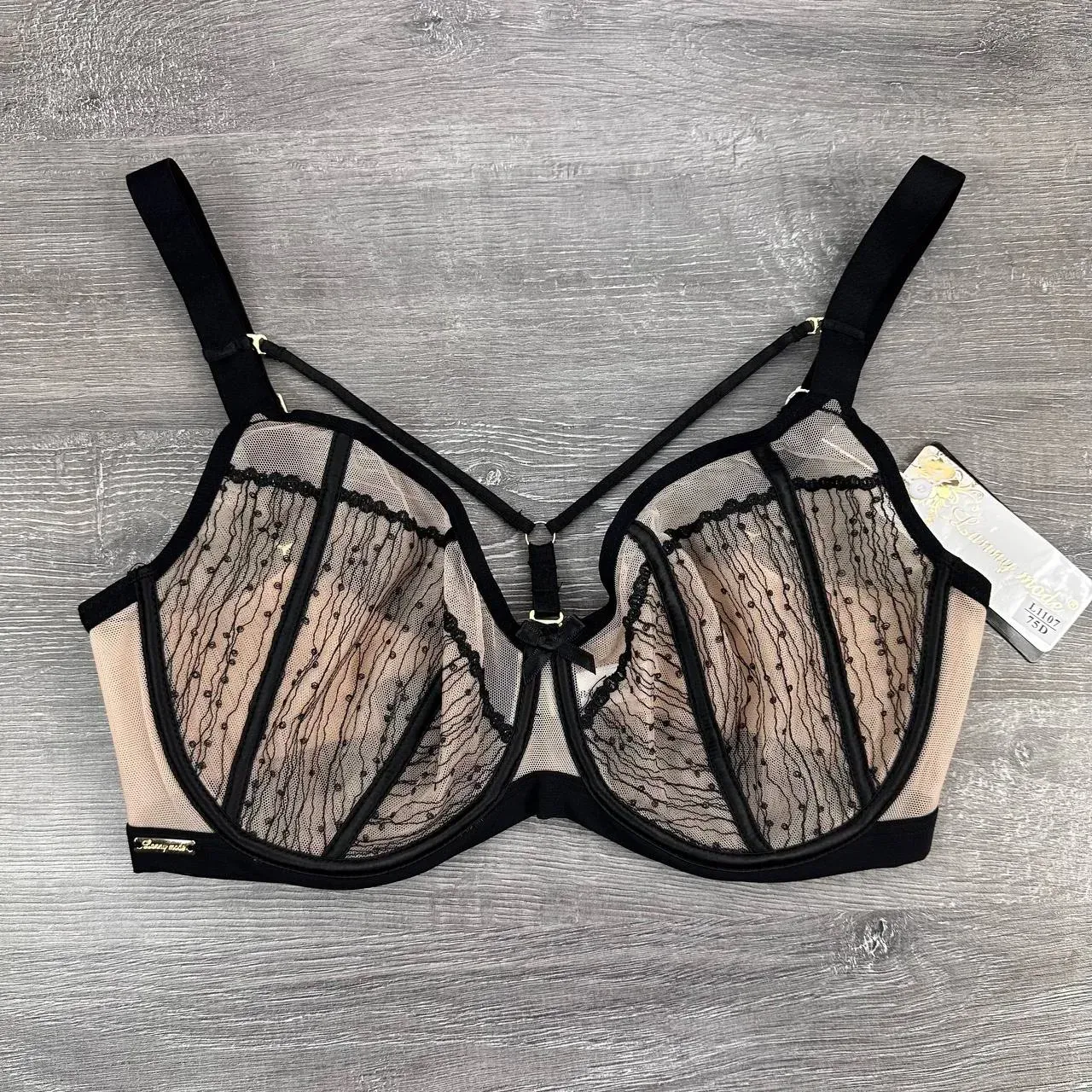 Бюстгальтер Lanny mode L1107k без поролона на косточке р. 95D Черно-бежевый