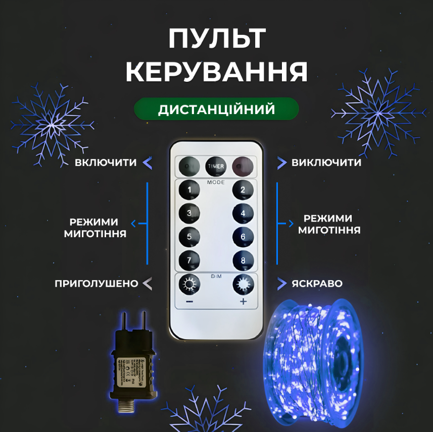 Гирлянда Роса нить с пультом 2000 LED 200 м от сети Синий - фото 4 Гирлянда Роса нить с пультом 2000 LED 200 м от сети Синий - фото 4