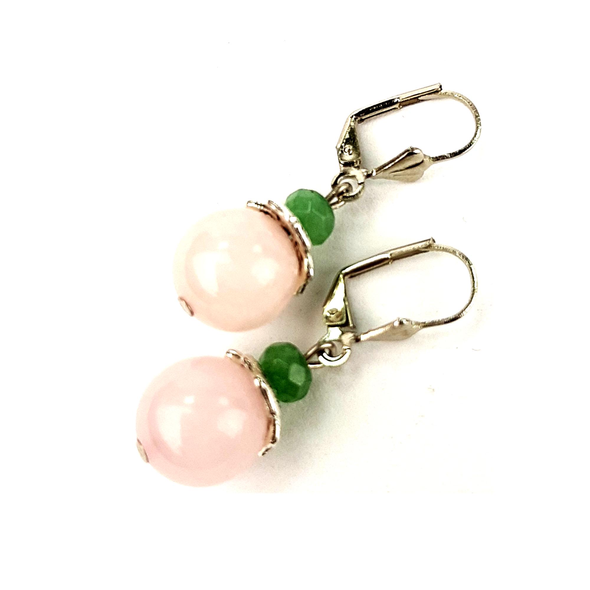 Серьги DARSANA Аврора из натурального камня розовый кварц/нефрит (DRSU1245)
