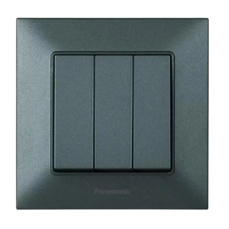 Вимикач трьохклавішний Panasonic Arkedia Slim WNTC00152DG-UA Димчастий