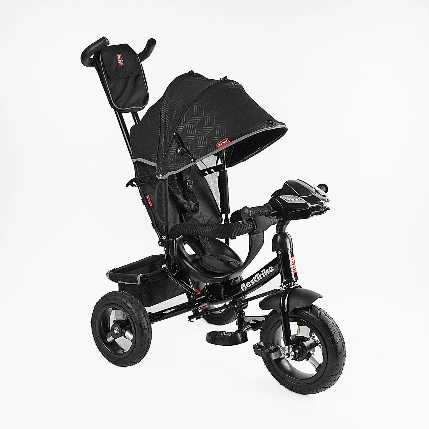 Детский велосипед трехколесный Best Trike USB с родительской ручкой/надувными колесами/фара Черный (25344431)