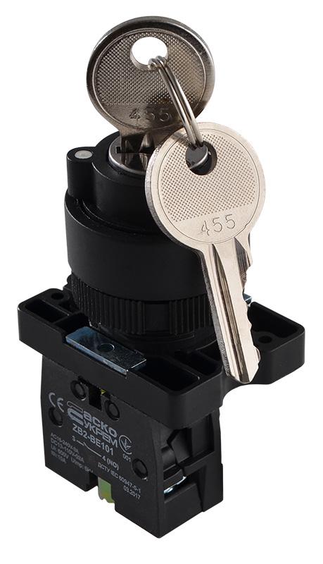 Переключатель IO АСКО-Укрем LAY5-EG21 1NO 22 мм 2 положение с ключом Черный (A0140010201)