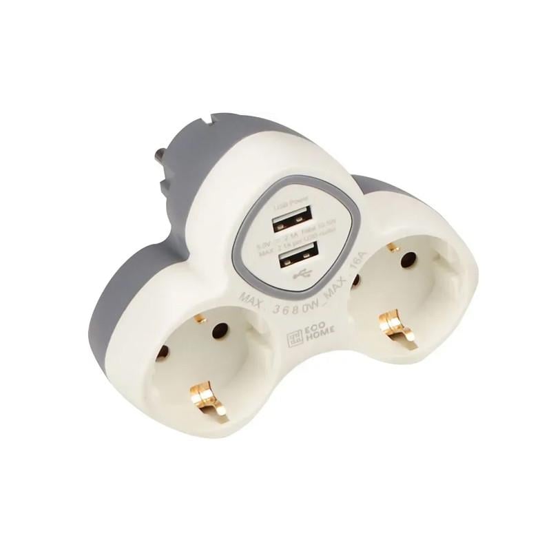 Сетевой двойник АСКО-УКРЕМ Ornat 16А 2P+PE 2xUSB с заземлением тип С АБС-пластик (ECO019001019)