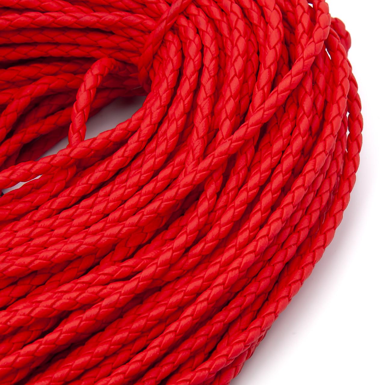 Шнур кожзам плетеный матовый 3 мм 1 м Красный (ШИ0003м07)