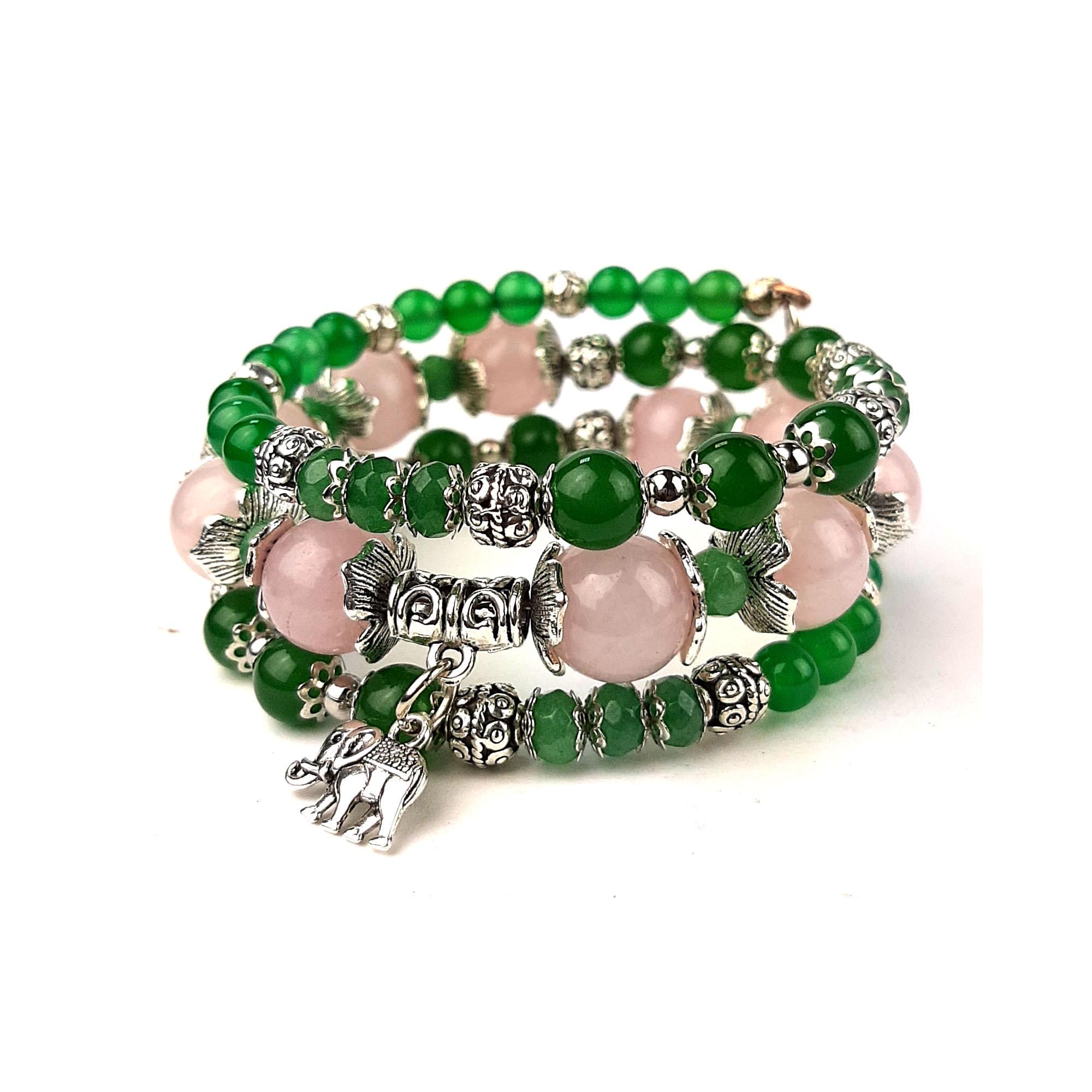 Браслет DARSANA Аврора из натурального камня розовый кварц/нефрит (DRSU096)