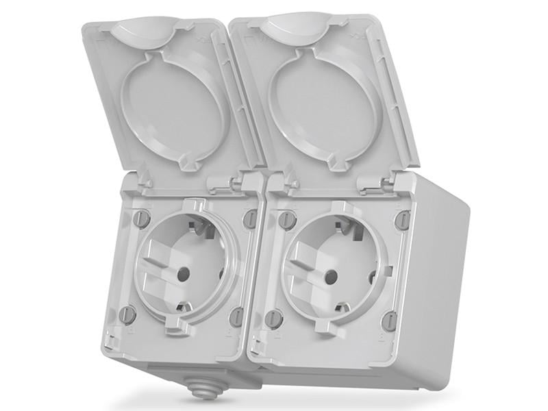 Розетка подвійна Videx BINERA IP65 зовнішня із заземленням Сірий (VF-BNW22G-G)