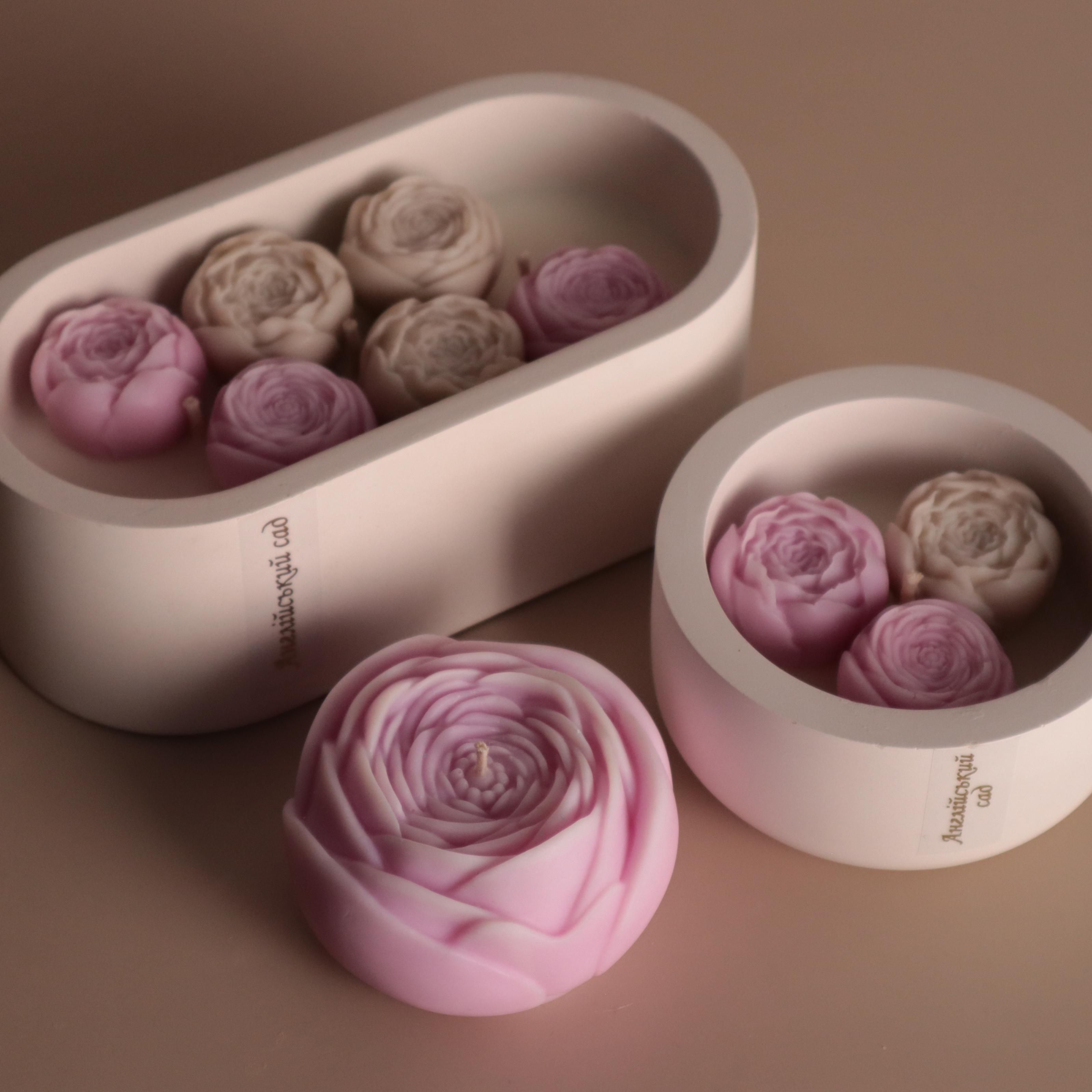 Подарунковий набір аромасвічок Wax Harmony Ваніль з бежево-фіолетовими півоніями та півоноподібна троянда Фіолетовий (3000362)