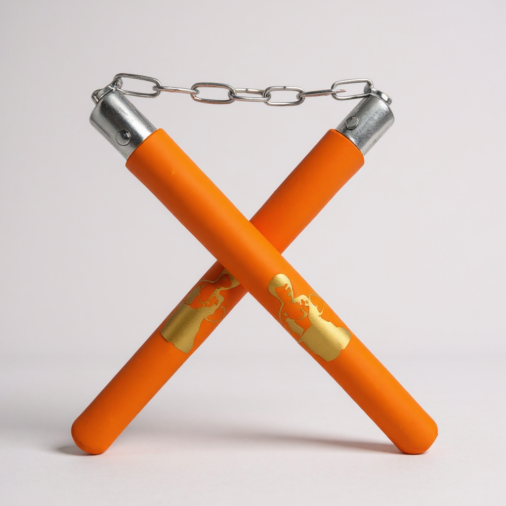 Нунчаки тренировочные Univerza Брюс Ли с цепью неопреновым покрытием для начинающих Оранжевый - фото 1 Нунчаки тренировочные Univerza Брюс Ли с цепью неопреновым покрытием для начинающих Оранжевый - фото 1