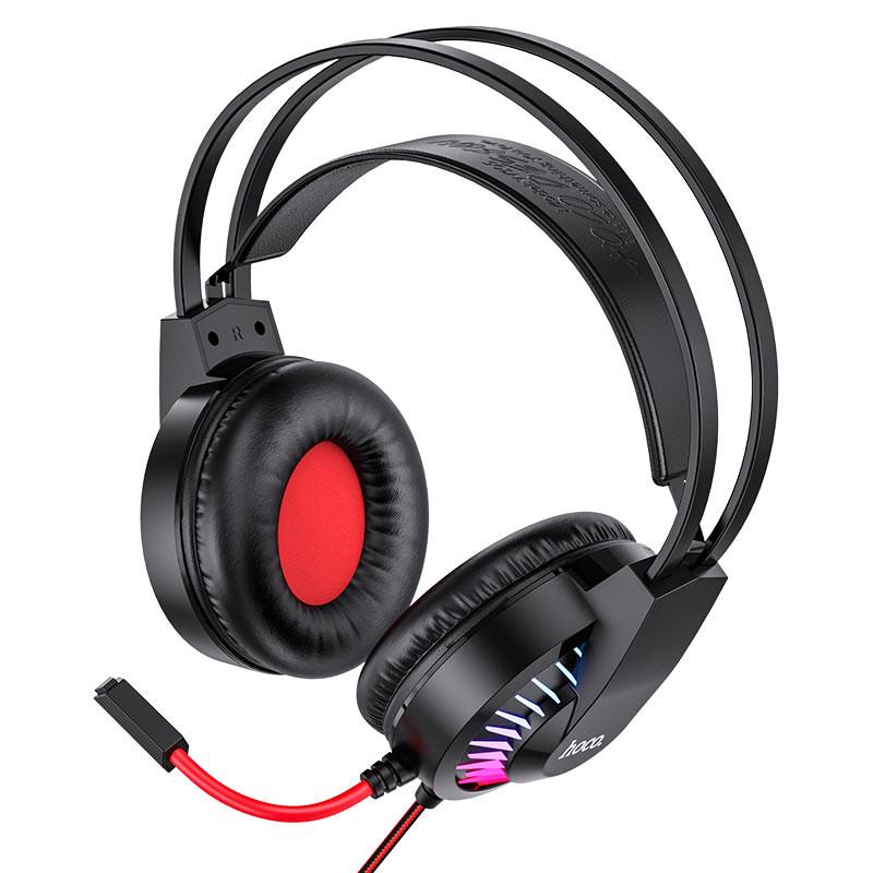 Наушники накладные проводные стерео Hoco W105 Joyful с микрофоном и подсветкой Black/Red (00000052995_2)