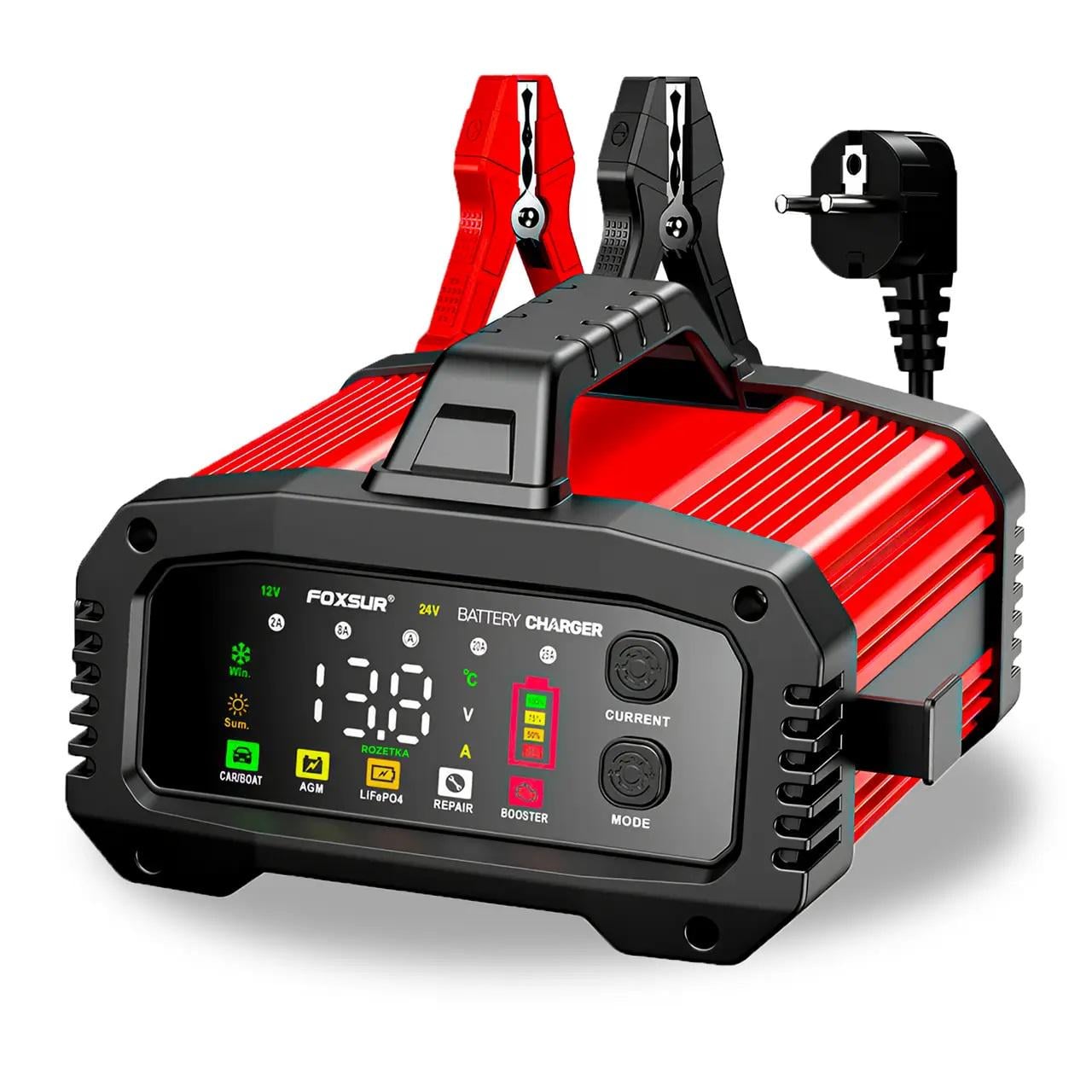 Зарядний пристрій для автомобільного акумулятора Foxsur 12V 25А - 24V 15A/6-400 А-год/бустер (2292572086)