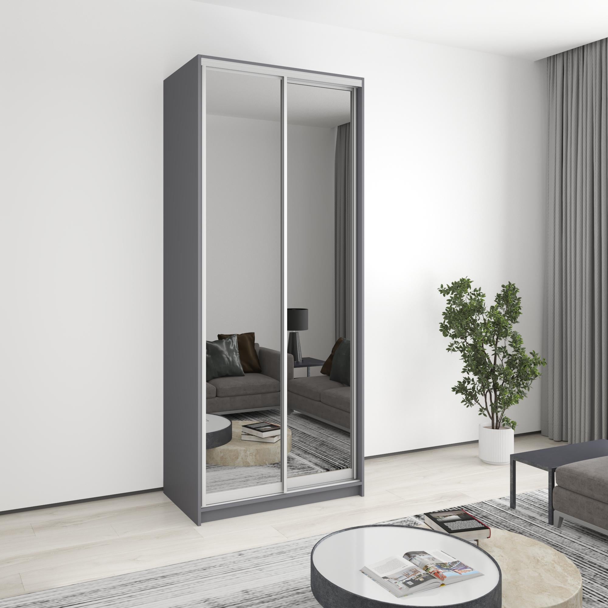 Шкаф-купе двухдверный MebelStar стандарт AL 2 зеркала 100x60x240 см Антрацит (MBS-3861)