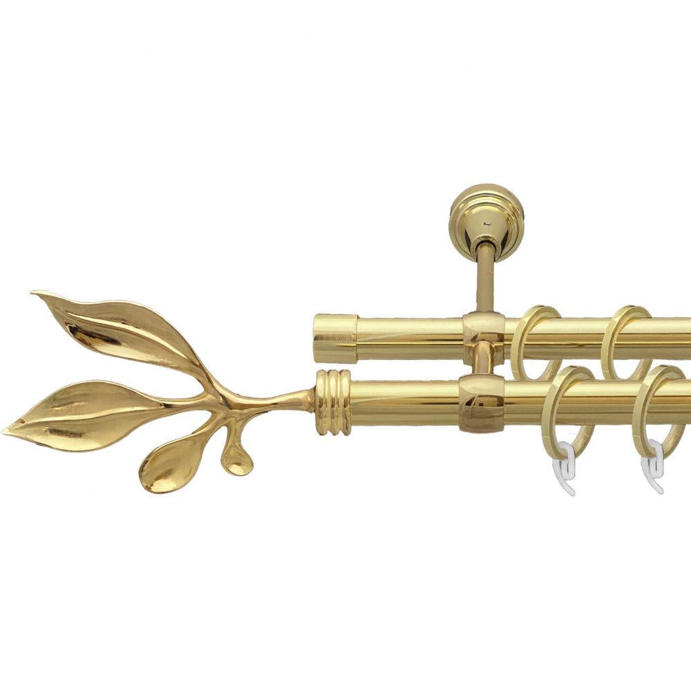 Карниз металлический Orvit Баваро двухрядный литой/гладкая труба/кольцо фасонное металлическое Золото 19/19 мм 240 см (00-00009420)