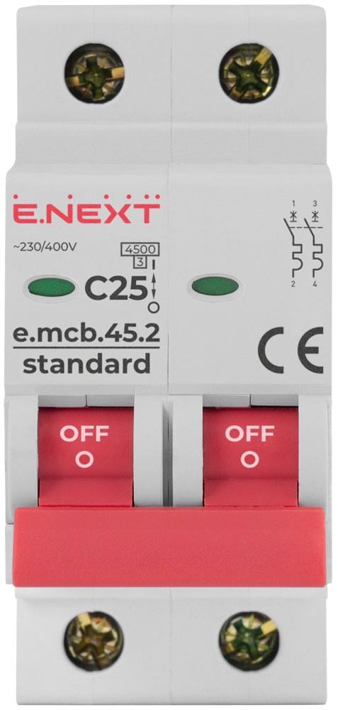 Автоматичний вимикач E.NEXT e.mcb.stand.45.2.C25 2р 25А 4,5кА C (s002019) - фото 2