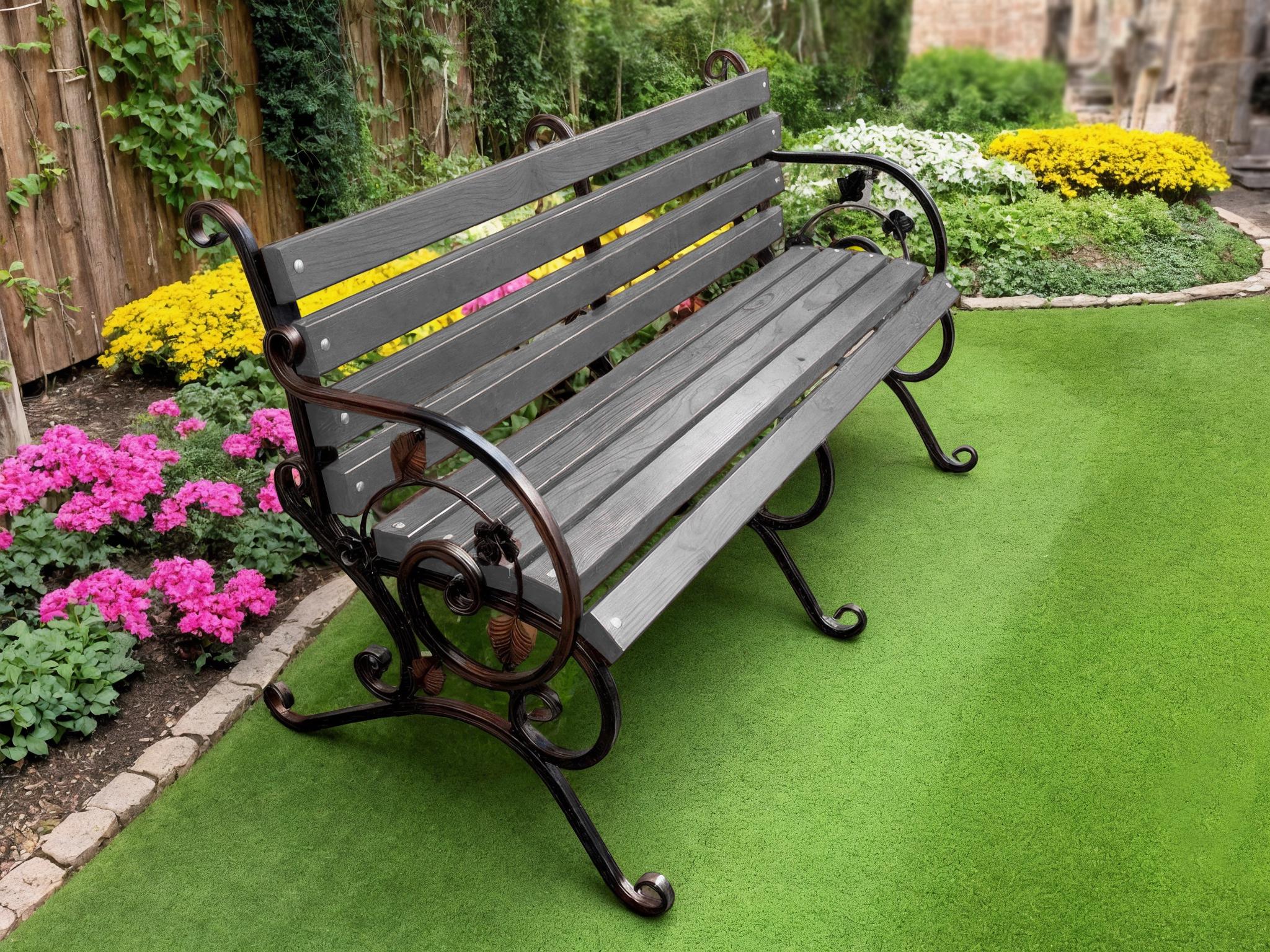 Скамейка садовая кованая Tobi Sho Камелия с подлокотниками 220 см Антрацит - фото 2