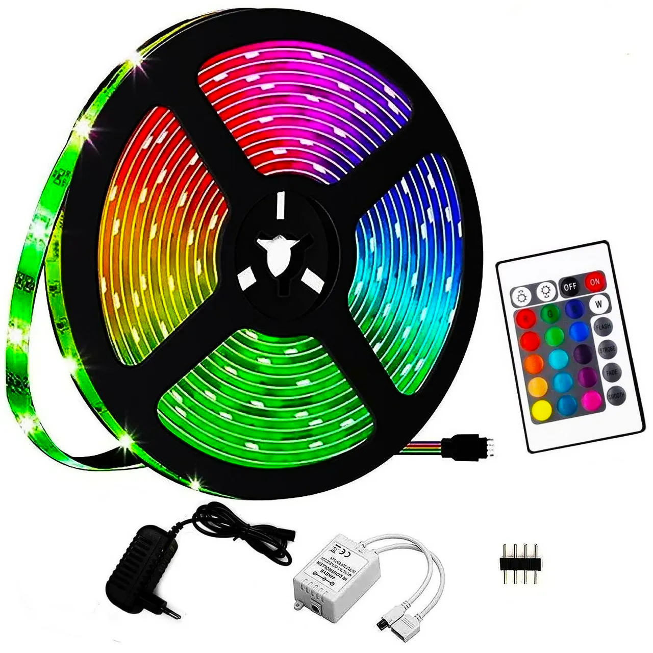 Светодиодная лента RGB 3528 5 м с пультом и блоком питания самоклеящаяся (234561216)