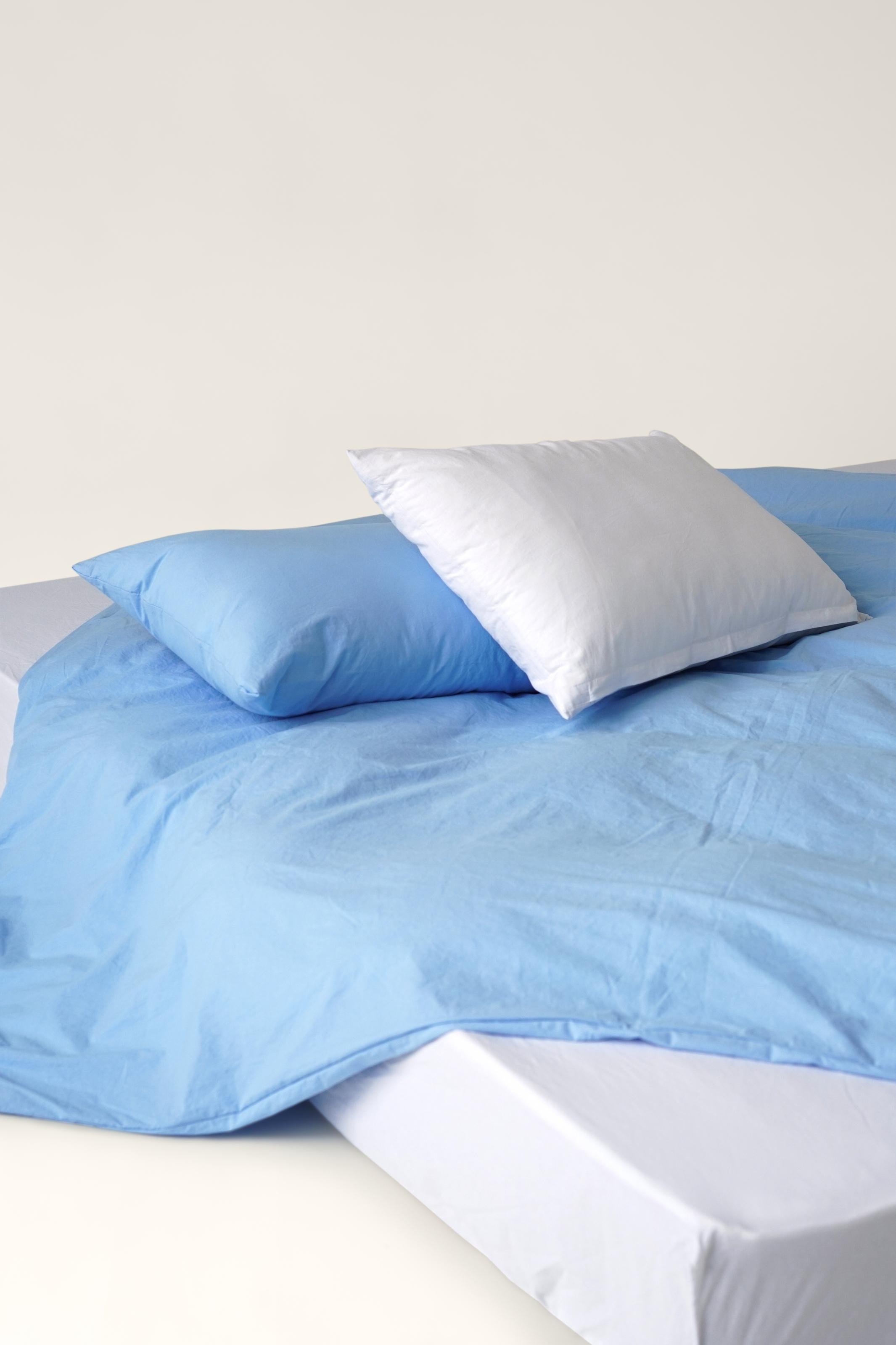 Комплект постельного белья вареный хлопок двуспальный 3в1 наволочки/пододеяльник/простынь Бело-голубой (2532-2)