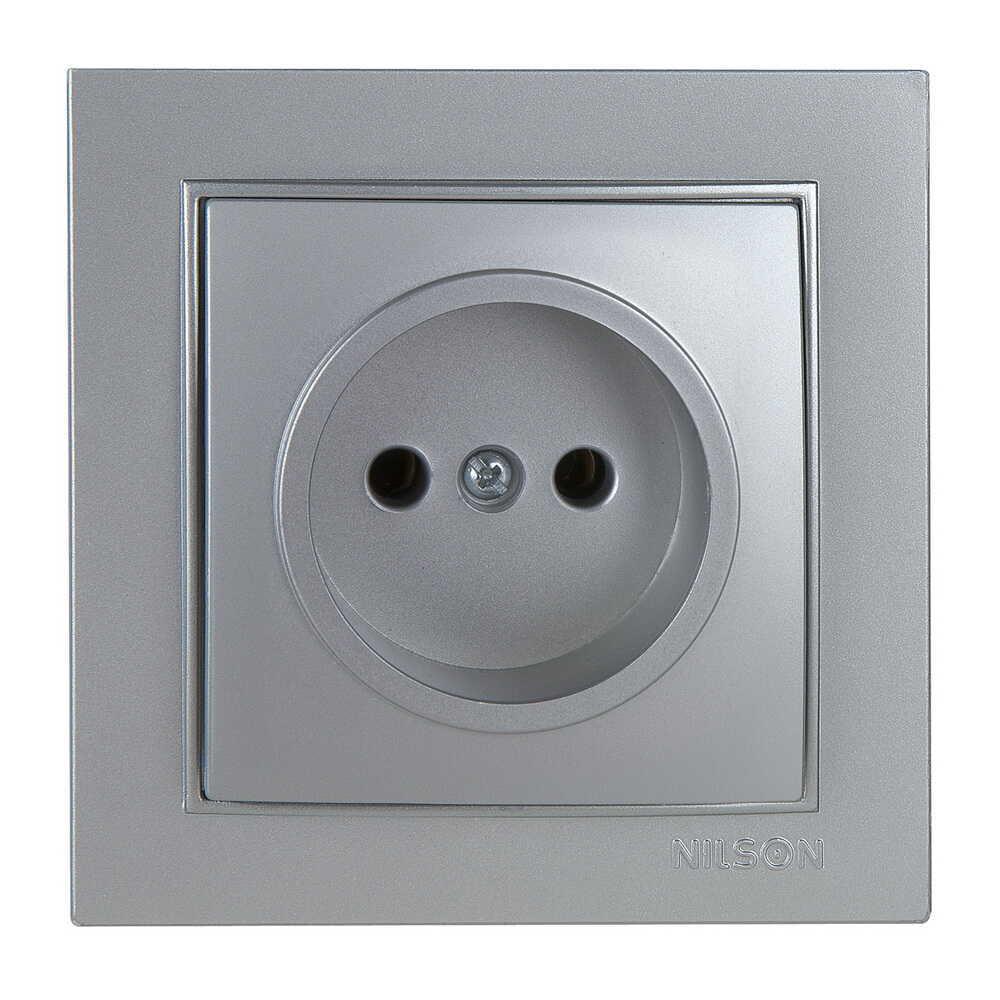 Розетка Nilson Thor одинарна без заземлення Сріблястий (27131015)