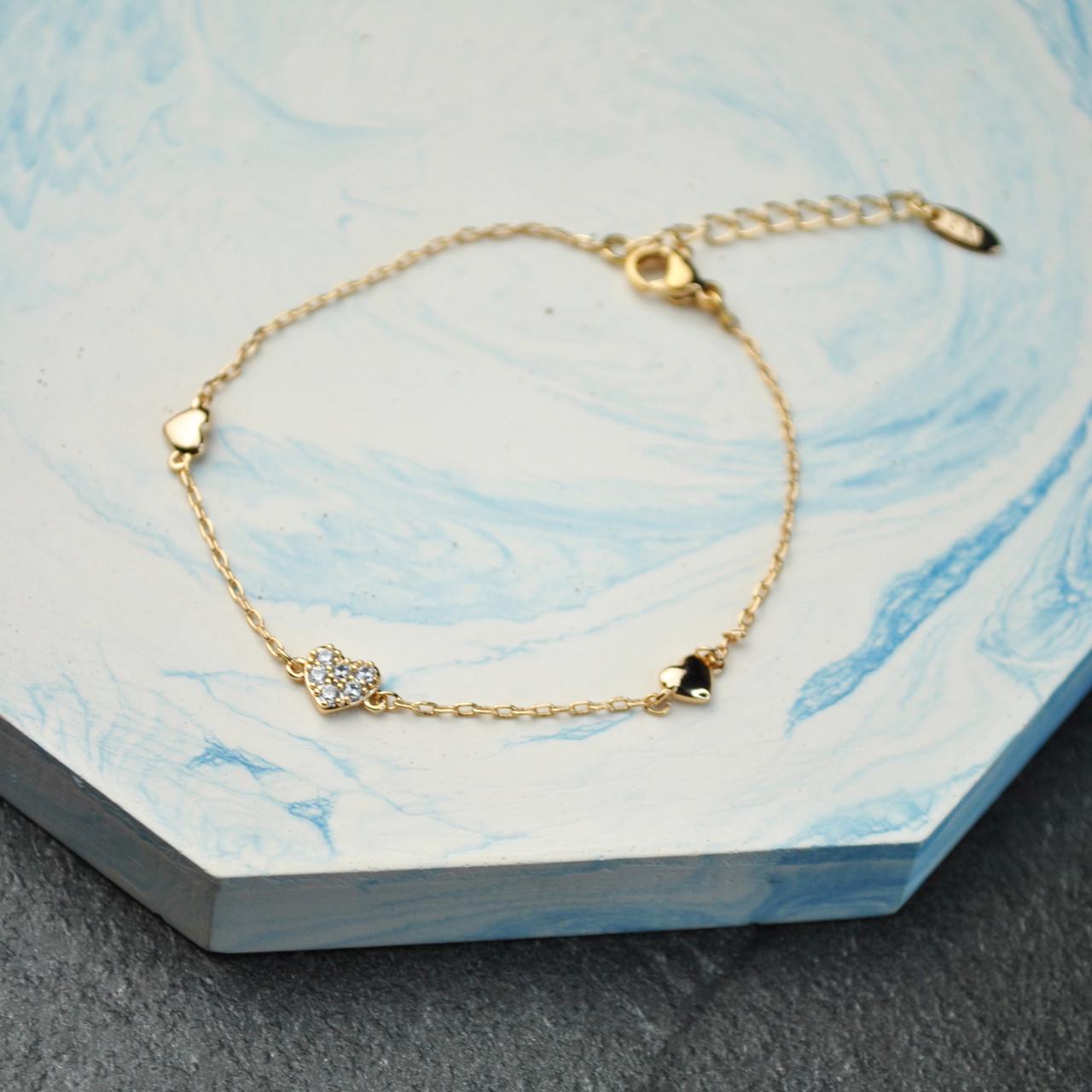 Браслет с сердечками медицинская сталь позолота (x140)