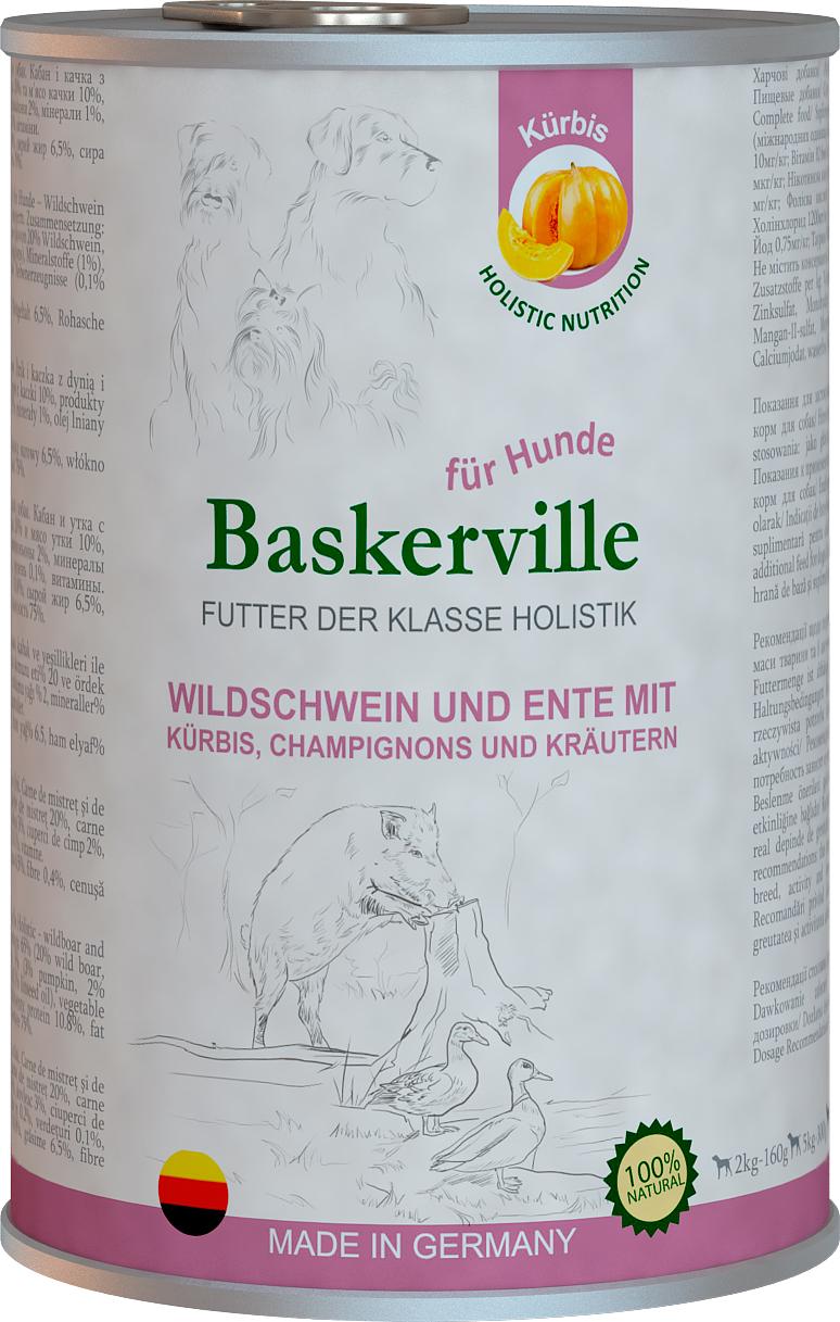 Корм влажный для собак Baskerville Holistic Wildschwein und Ente Mit Kurbis Кабан и утка с тыквой 400 г (4250231541834)