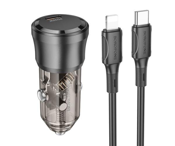 Зарядное устройство автомобильное Borofone BZ24 QC3.0/PD20W Type-C to Lightning Transparent Black Зарядное устройство автомобильное Borofone BZ24 QC3.0/PD20W Type-C to Lightning Transparent Black