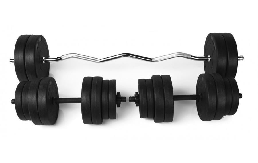 Штанга W-образная RN-Sport 25 кг и 2 гантели по 16 кг с перчатками (2764274374)