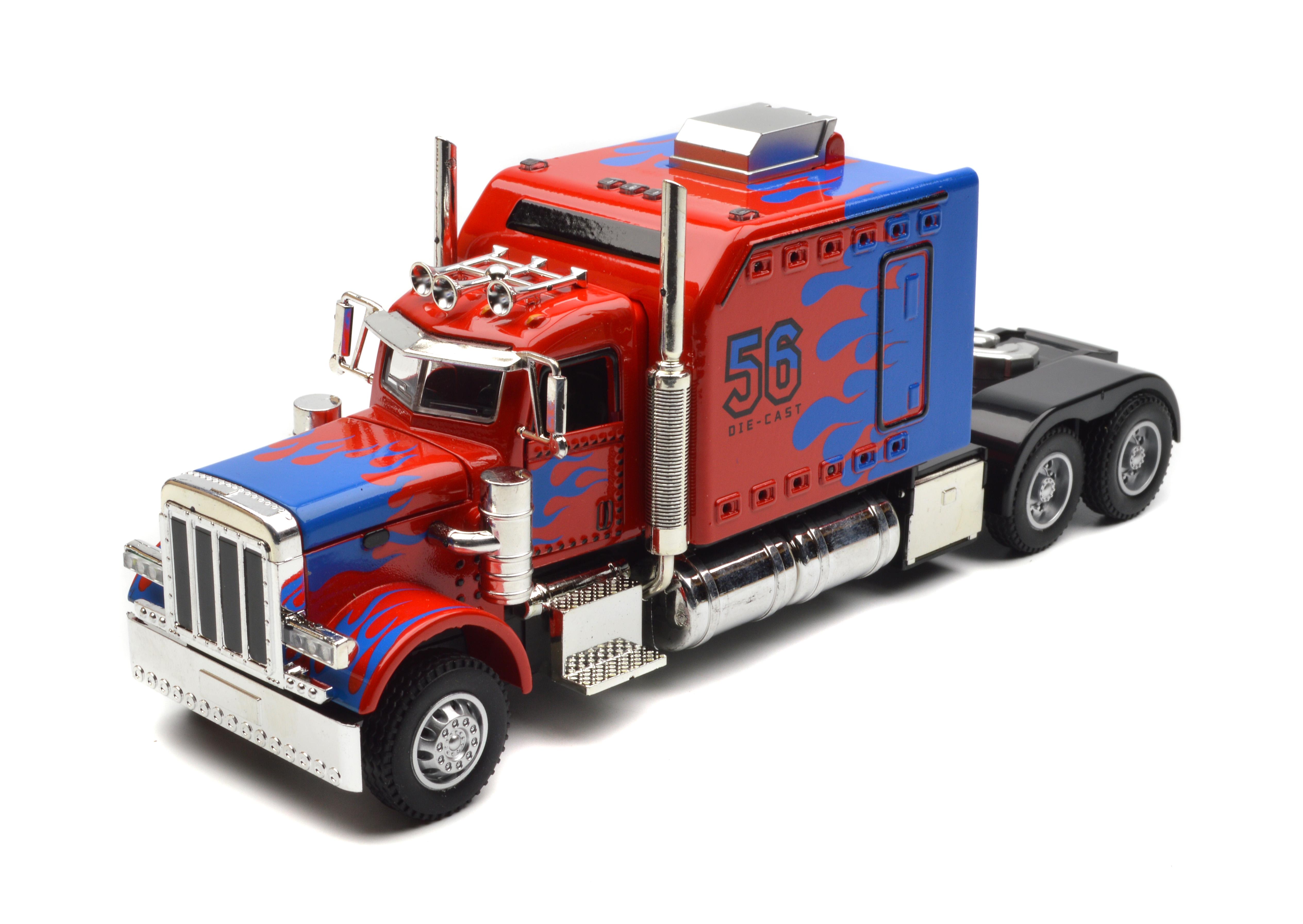 Модель металлическая Peterbilt 389 Тягач Оптимус Прайм с парогенератором/свет/звук/инерция/открывающаяся дверь (K179 A30)