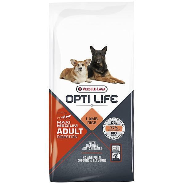 Корм сухой для взрослых собак Opti Life Digestion Medium&Max Premium средних и крупных пород Ягненок 12,5 кг (311332)