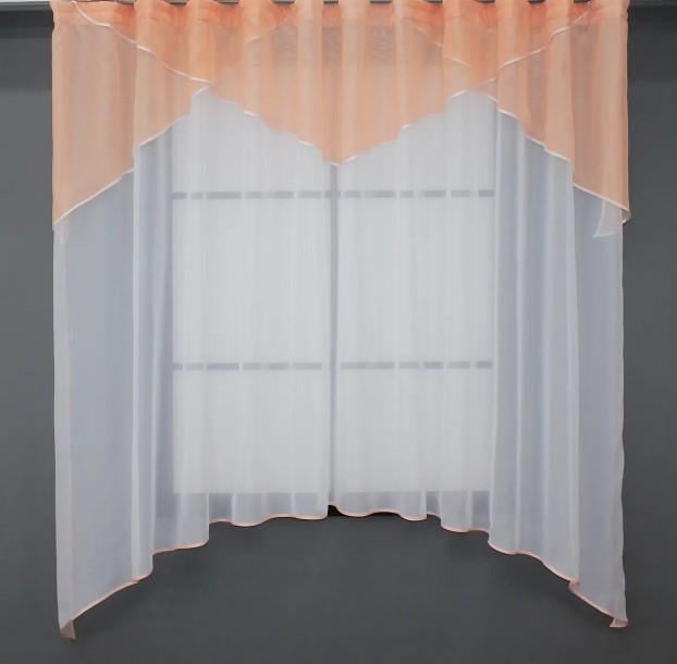 Гардина кухонная с аркой 280х170 см Персиковый/Белый (025к)