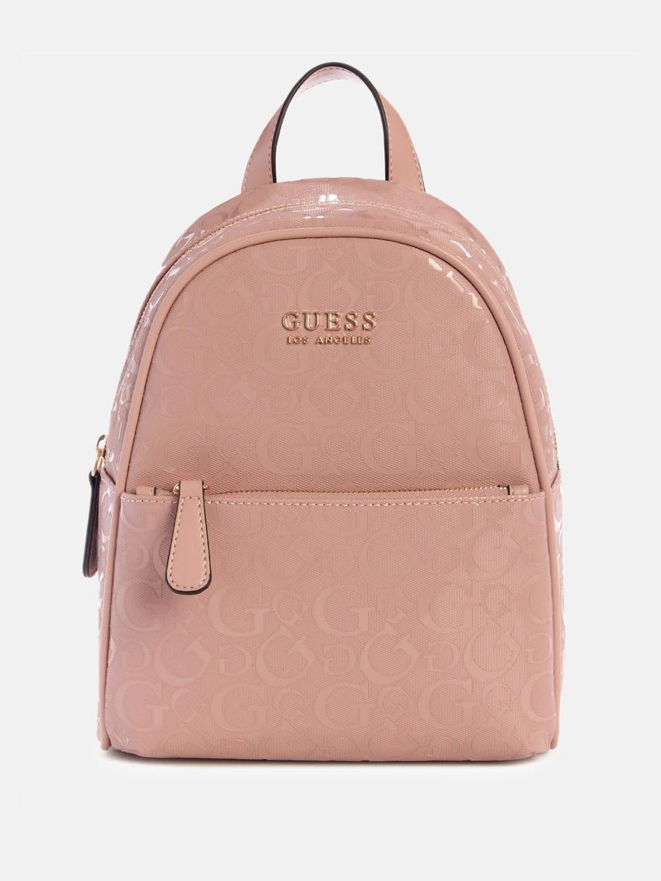 Городской женский рюкзак Guess Millom Shiny Coated Logo Розовый (198659009427)