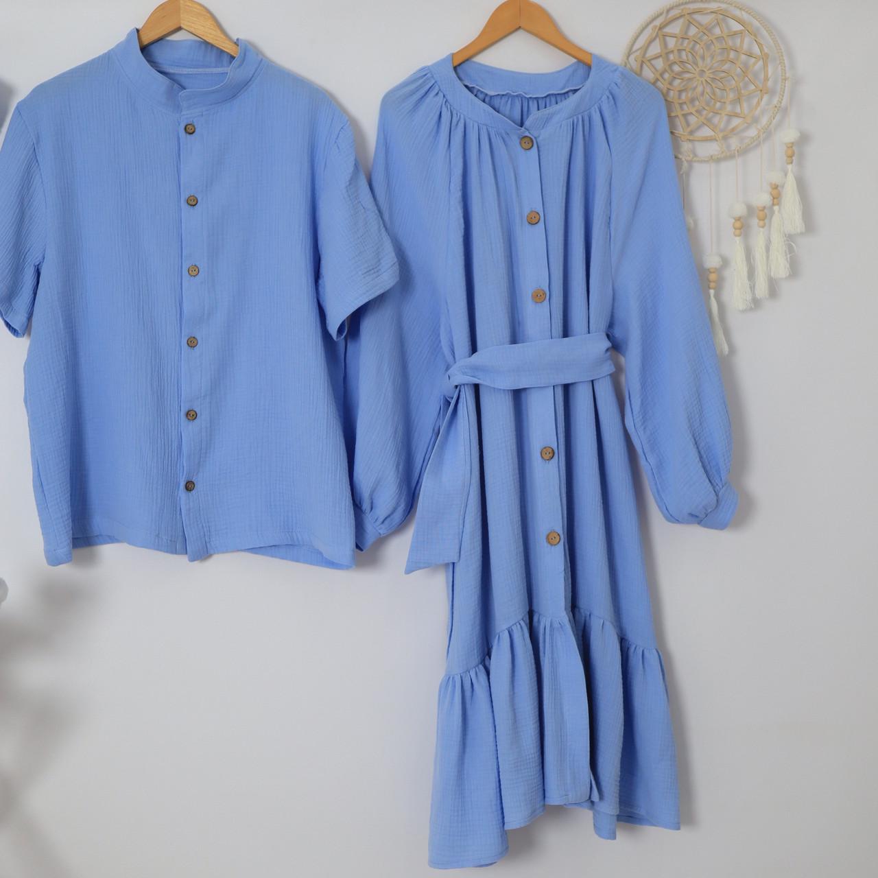 Прогулочные костюмы Family Look муслиновые для мамы сына и отца Голубой (1933292988) - фото 2 Прогулочные костюмы Family Look муслиновые для мамы сына и отца Голубой (1933292988) - фото 2