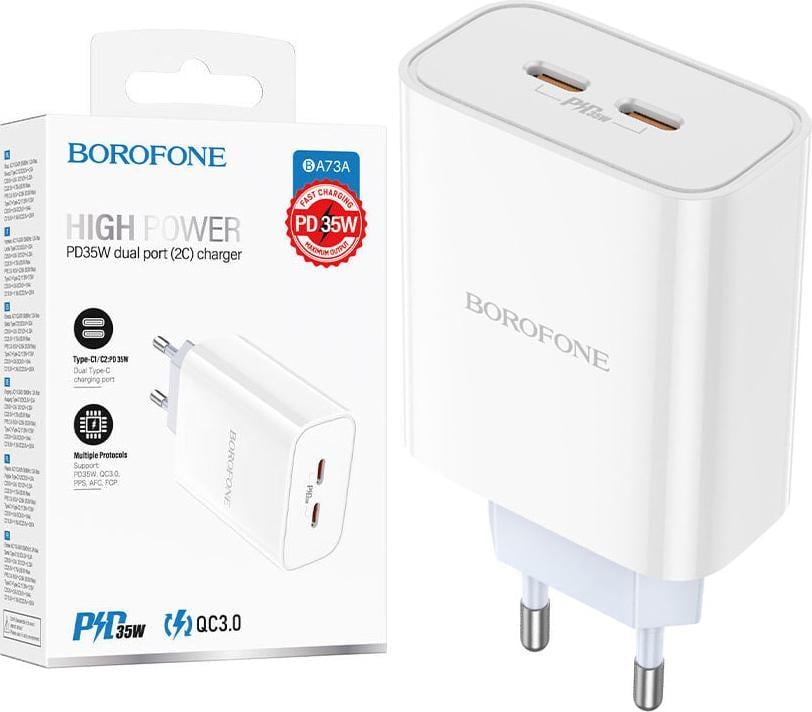 Устройство зарядное Borofone BA73A PD 35W 2 Type-C White (36738)