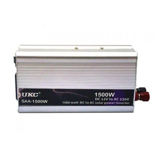 Перетворювач авто інвертор UKC 12V-220V 1500 W 50 Hz Сірий (738281053)