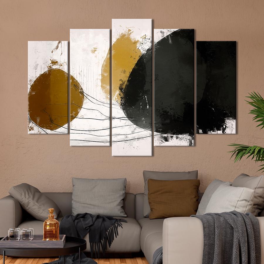 Картина на полотні Мінімалістична абстракція плями чорної та золотої фарб 137x85 см (V177-5_L)