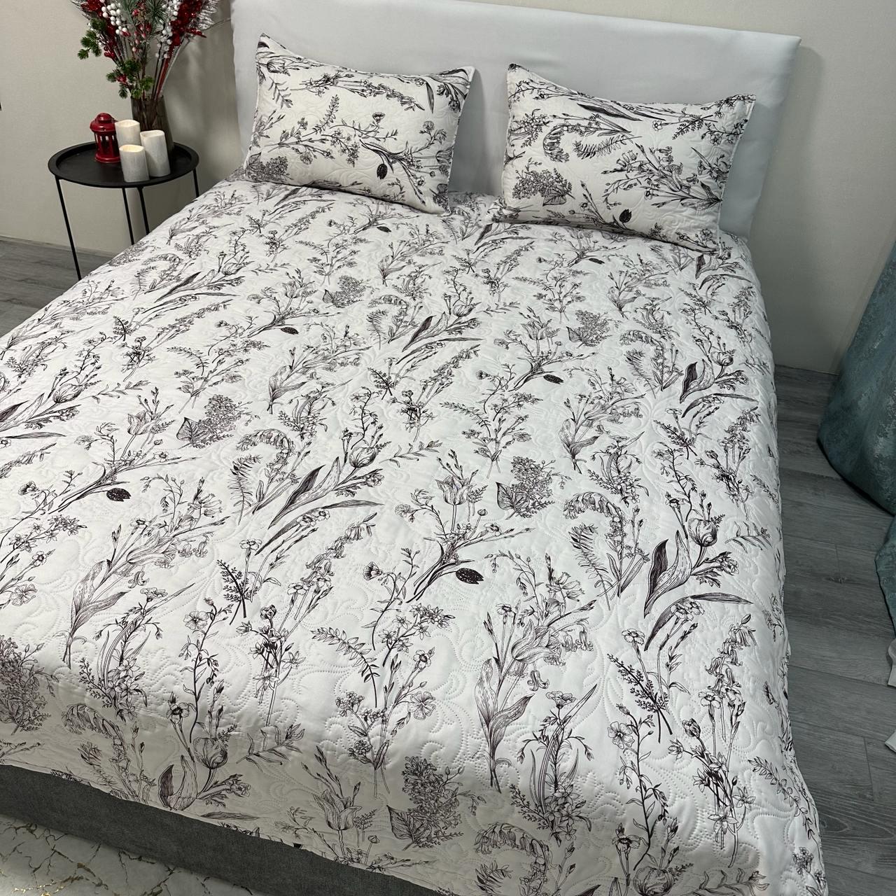 Набір покривало стьобане з квітковим принтом 200x230 см/2 наволочки 50x70 см Молочний (28710437)