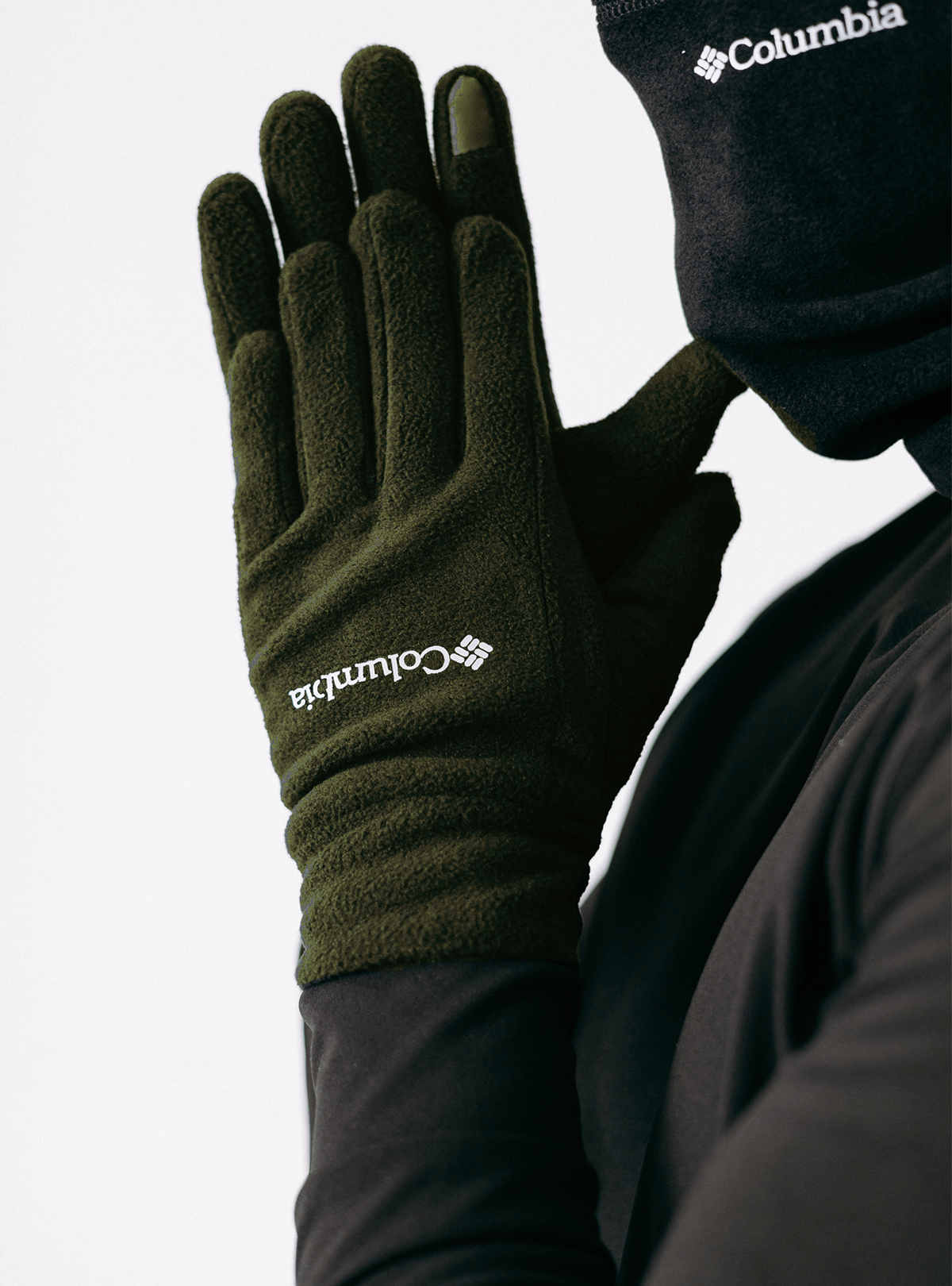 Перчатки флисовые мужские Columbiaзимние на липучке сенсорные Хаки (73412)