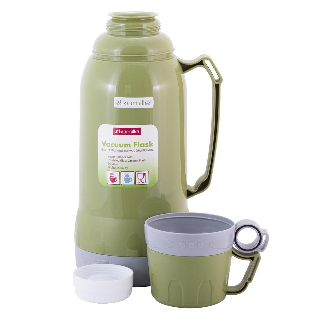 Термос Kamille Vizo 1000 мл зі скляною колбою Зелений (30411406) - фото 3