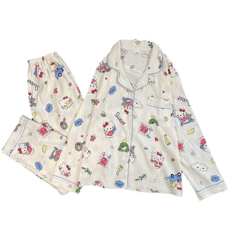 Пижама для девочки подростковая с принтом Hello Kitty из хлопка 152-160 см 10-13 лет Белый (10370) - фото 6